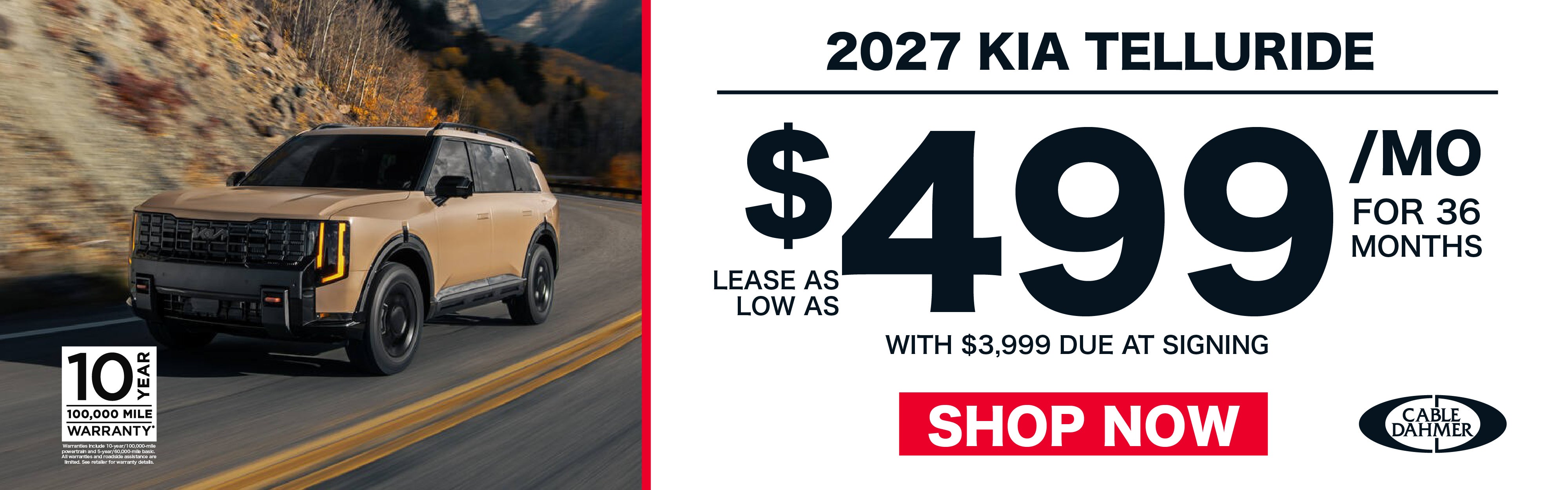 Lease as low as $499/mo for 36 months with $3,999 due at sig