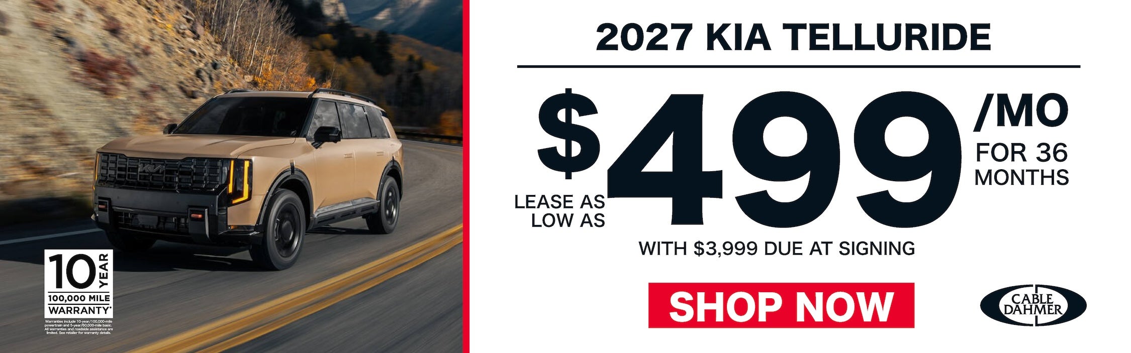 Lease as low as $499/mo for 36 months with $3,999 due at sig