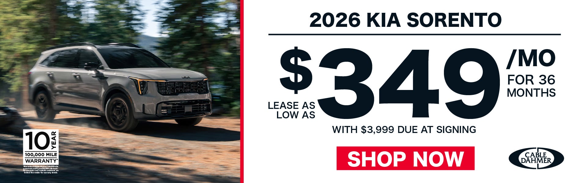 2026 Kia Sorento lease as low as $349 a month