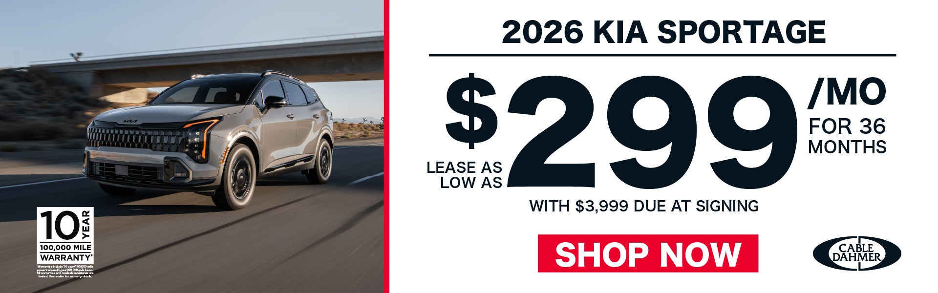 2026 Kia Sportage lease as low as $299 a month