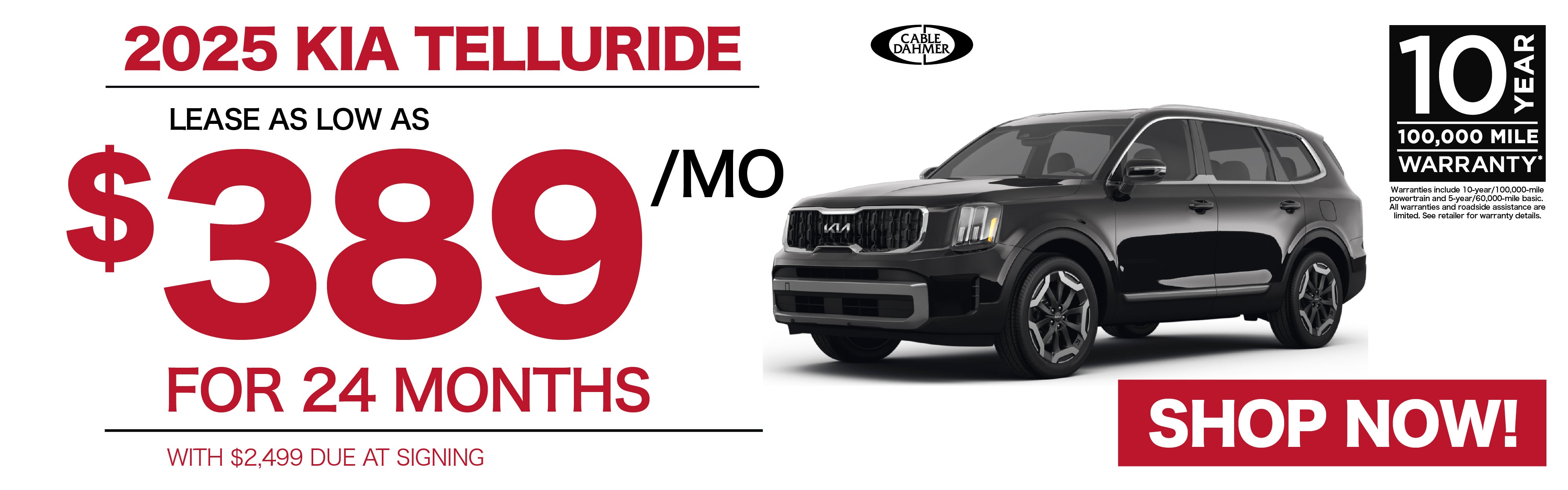 2025 Kia Telluride Lease as low as $389/mo for 24 months wit