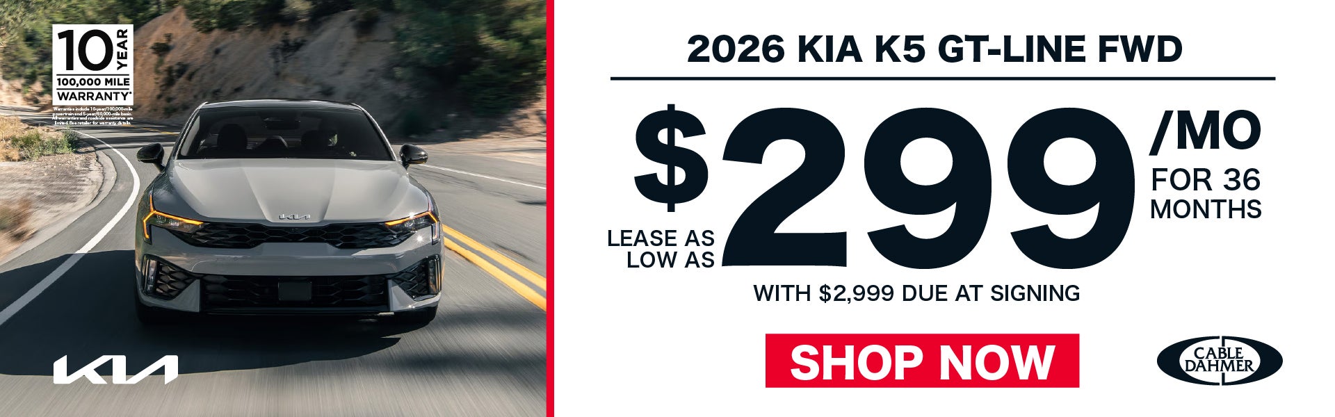 2026 Kia K5 GT-Line lease as low as $299/mo